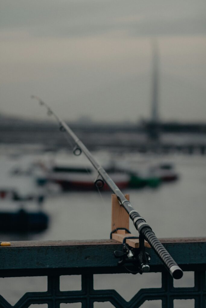 A fishing pole on a dock in Vancouver Island