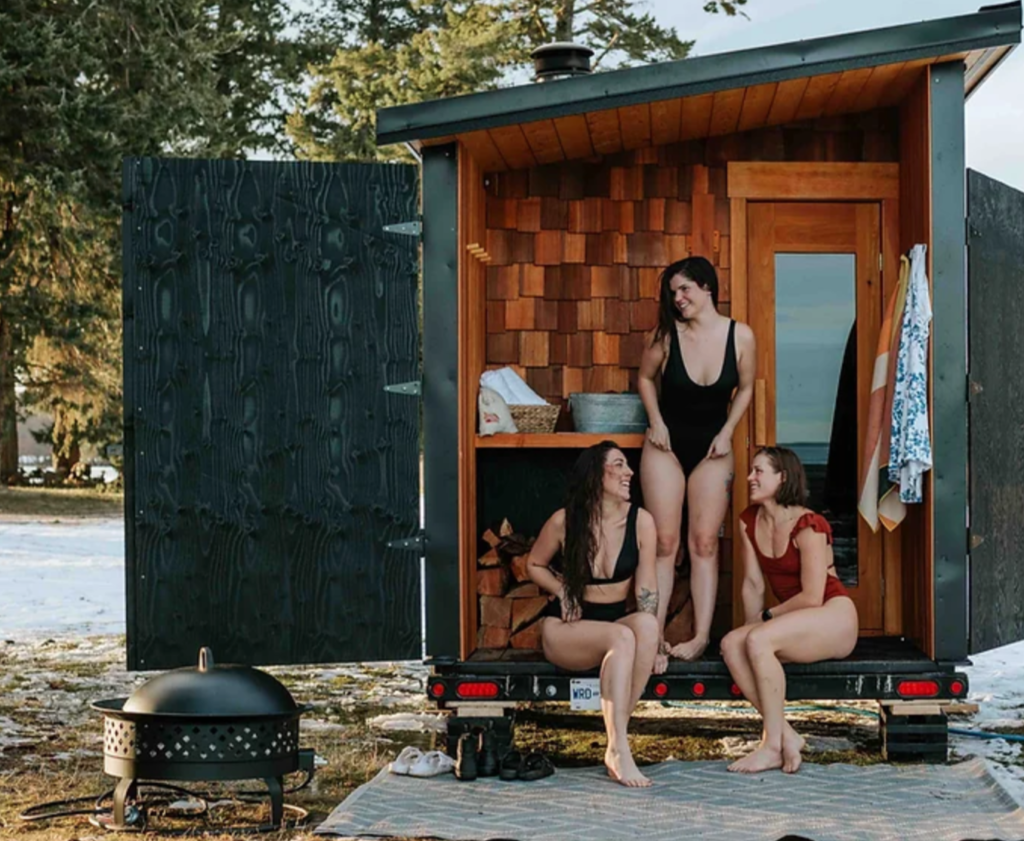 Girls outside a sauna in the comox valley